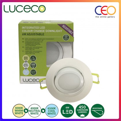 Luceco Integrated LED Colour Change Ceiling Downlight 6W Adjustable 450 Lumen Lampu Siling Benam (EDLA45CC)